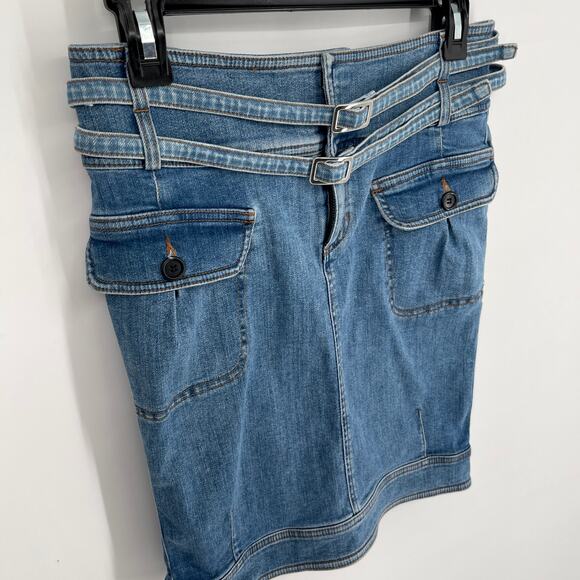 Swedish Hasbeens Denim Cargo Skirt Sz 36 / US M Blue Stone Bleach Wash Stretchy - Picture 2 of 13